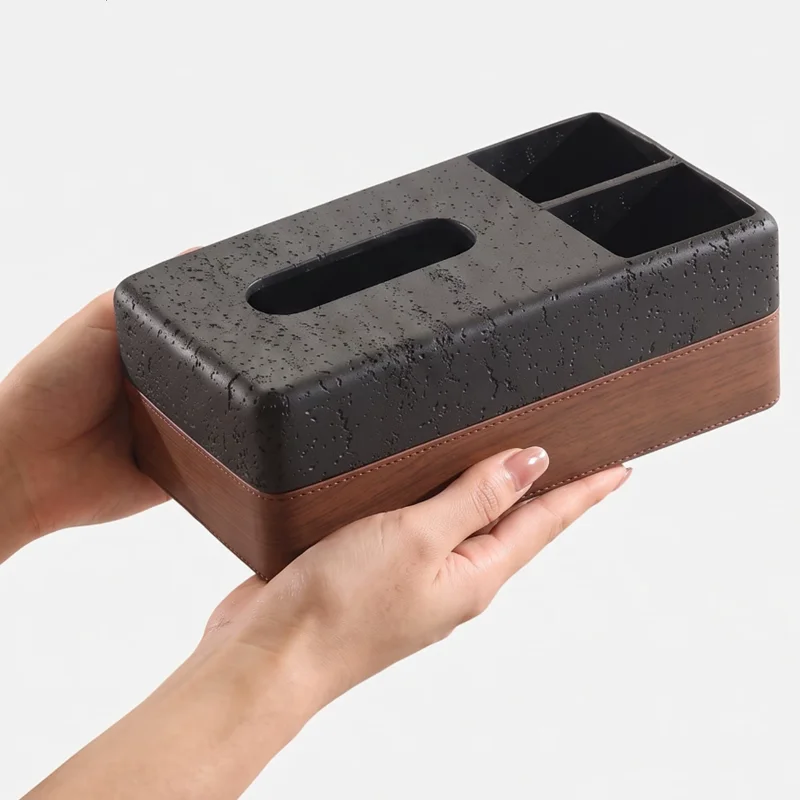 Sandstone Cave Stone Tissue Box, Leather Decorative Tissue Box, Napkin Holder, Living Room Desktop Tissue Storage Box, Organizer
