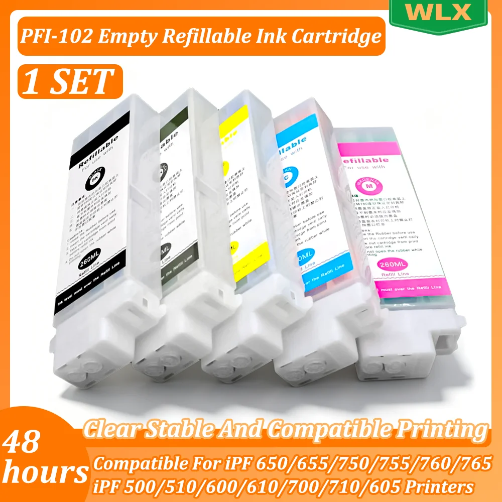 260ML PFI102 PFI-102 Empty Refillable Ink Cartridge For iPF 650/655/750/755/760/765 iPF 500/510/600/610/700/710/605 Printer