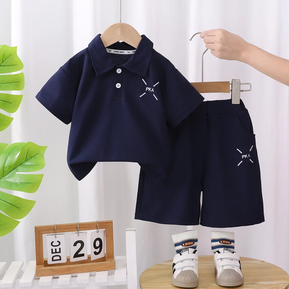 

2Piece Sets 2025 Summer Toddler Boy Clothing Korean Casual Fashion Letter Short Sleeve Cotton Baby Tops+Shorts Kids Clothes B001