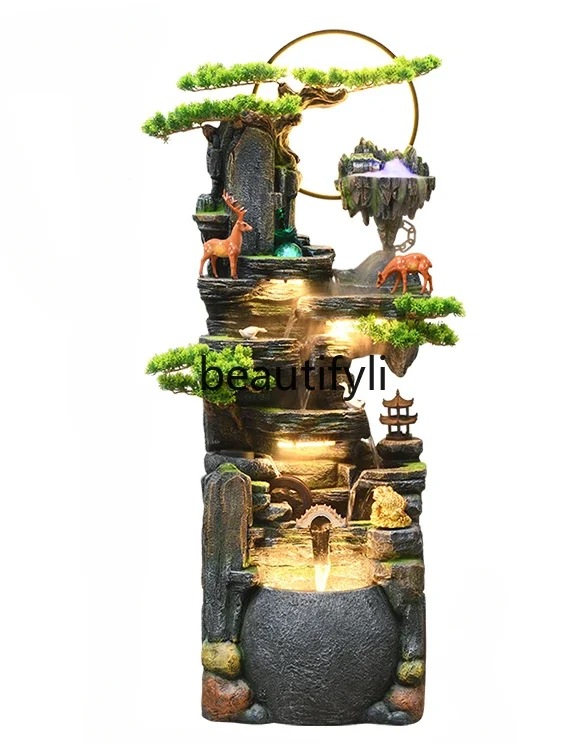 Large rockery flowing water fountain lucky feng shui wheel alpine circulating water humidifier ornament