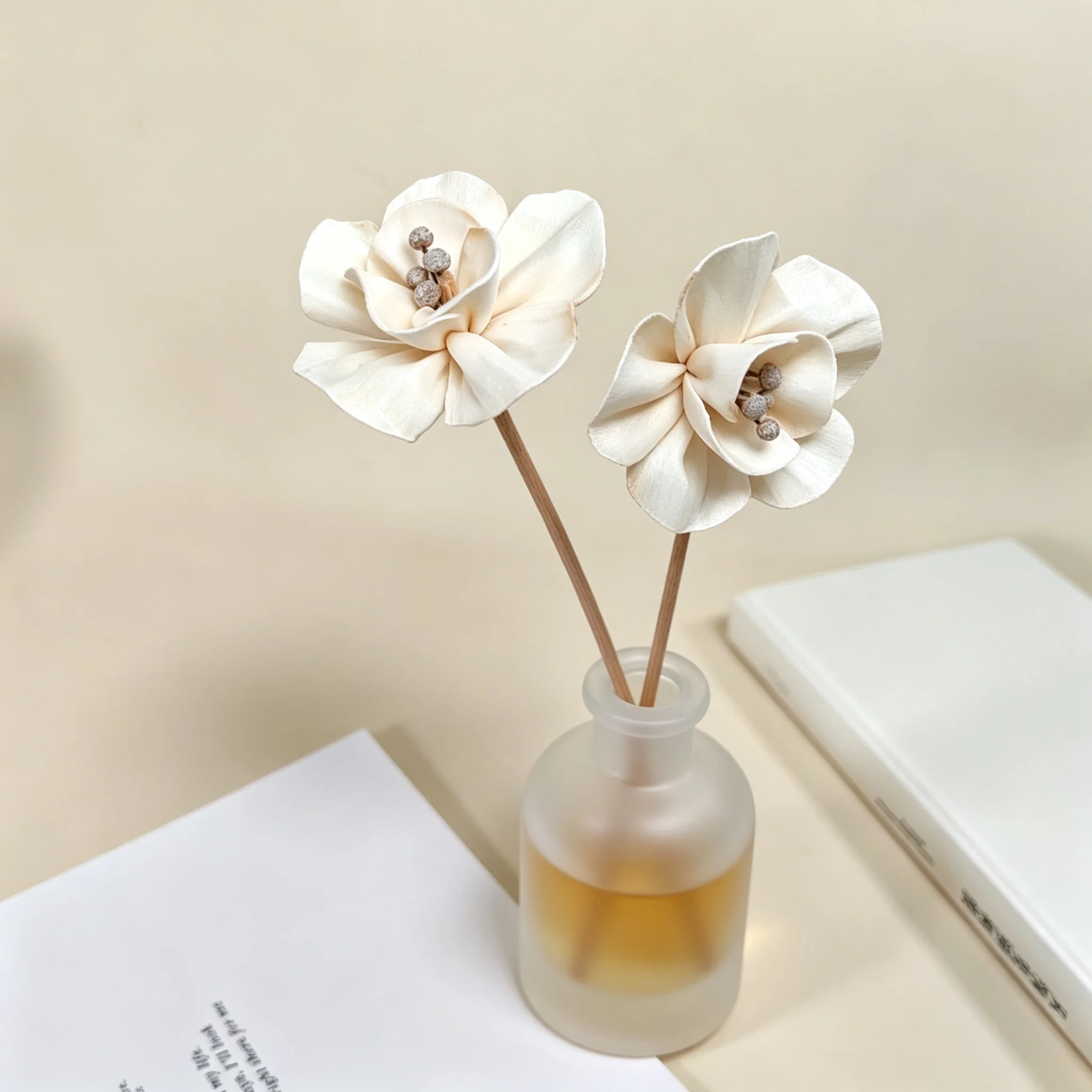 5cm Sola Wood Diffuser Flowers, Natural Dried Floral Reed Diffuser Volatile Sticks for Home Hotel SPA Aromatherapy Decor