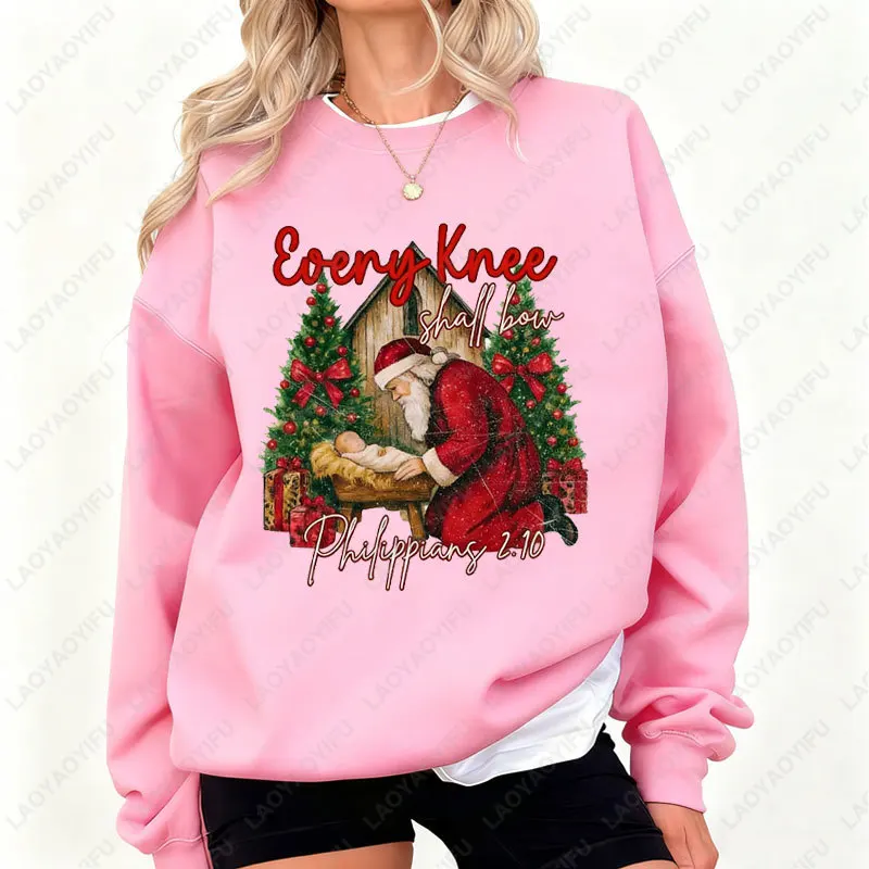 عيد الميلاد كل الركبة يجب أن يكون القوس البلوز مشهد المهد Crewneck البلوفرات الدينية عيد الميلاد Preppy الكتاب المقدس الآية سانتا هوديي #2