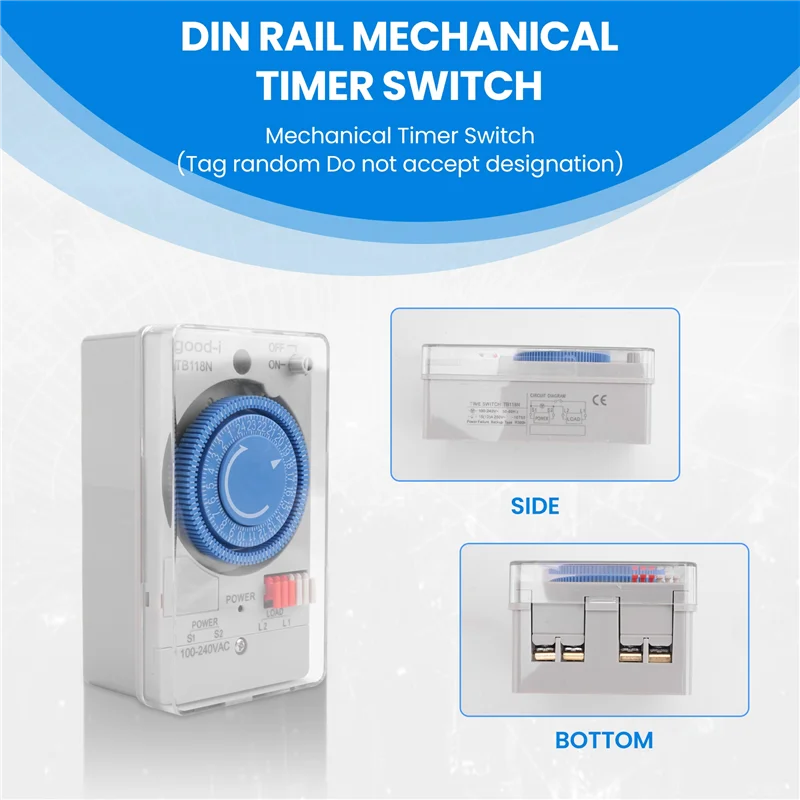 

Mechanical Timer Switch 100-240VAC 50-60Hz TB118N With Transparent Plastic Protective Cover Battery-Hot