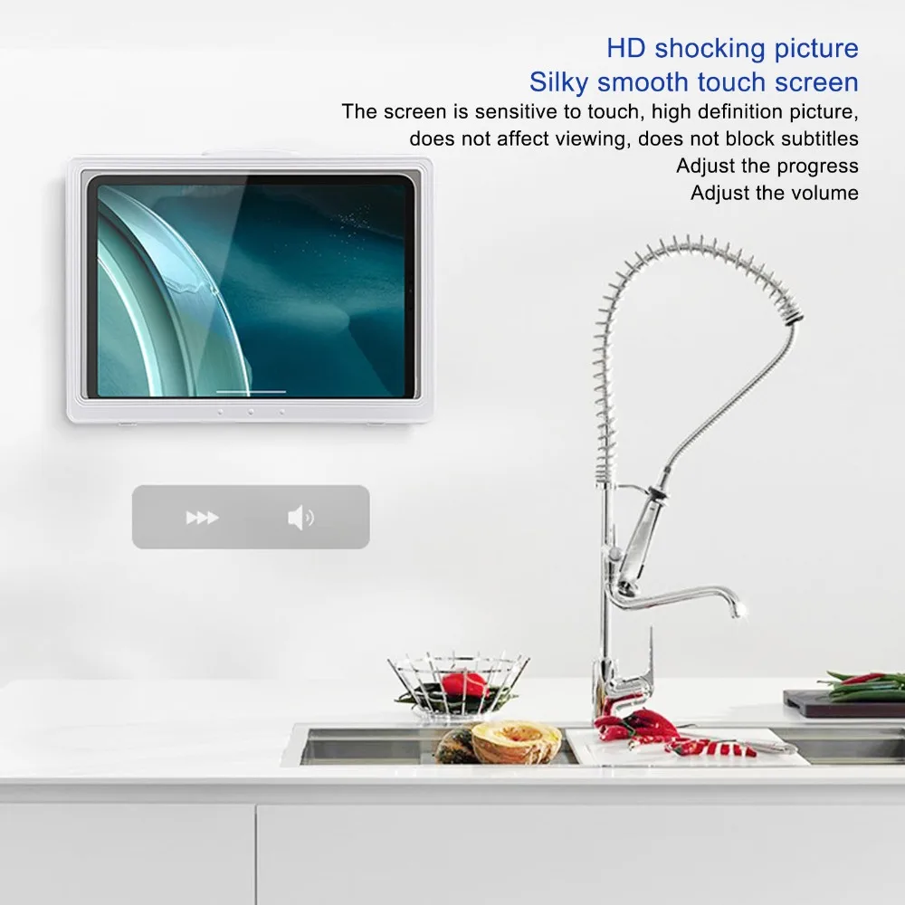 Plastic Bathroom Tablet Case Black White 180° Rotatable Tablet Stand Touchscreen Friendly Anti Fog Tablet Enclosure Convenient