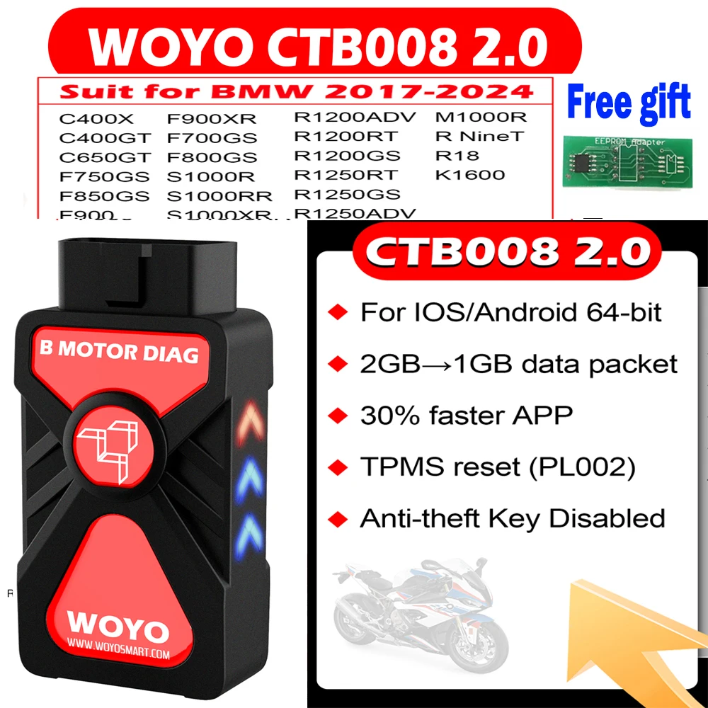 

WOYO CTB008 2,0 для BMW R1200 R1250 F850 F750 RnineT Blue-tooth 5,0 диагностический сканер для мотоцикла для iphone IOS Android 64-бит