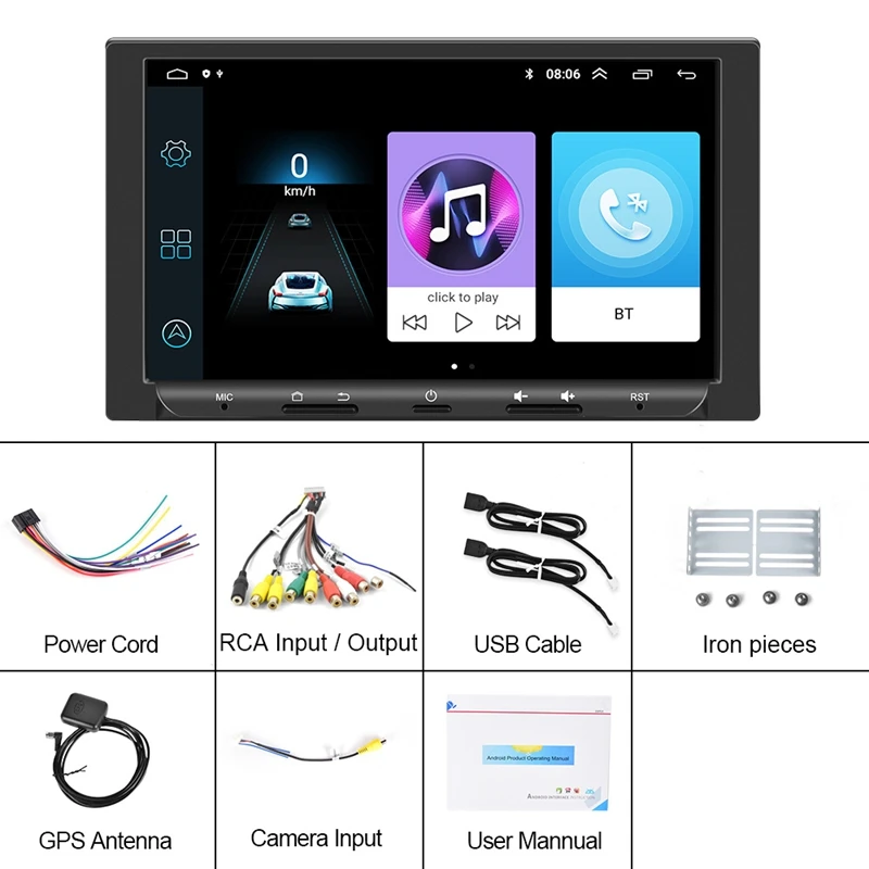 7 นิ้ว Android 10.1 รถวิทยุบลูทูธไร้สาย CarPlay Player Android Auto GPS WiFi