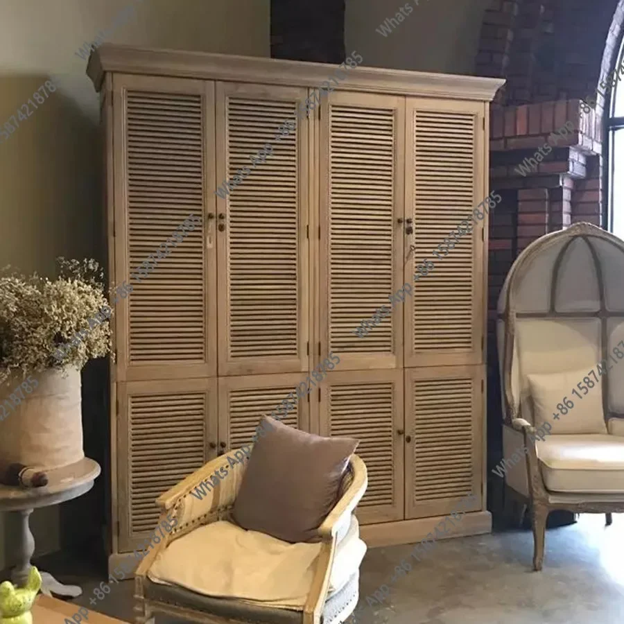 I65 American Solid Wood Shutter Door Retro Large Wardrobe French Heaven And Earth Lock Children's Room Master Bedroom Drawer Loc