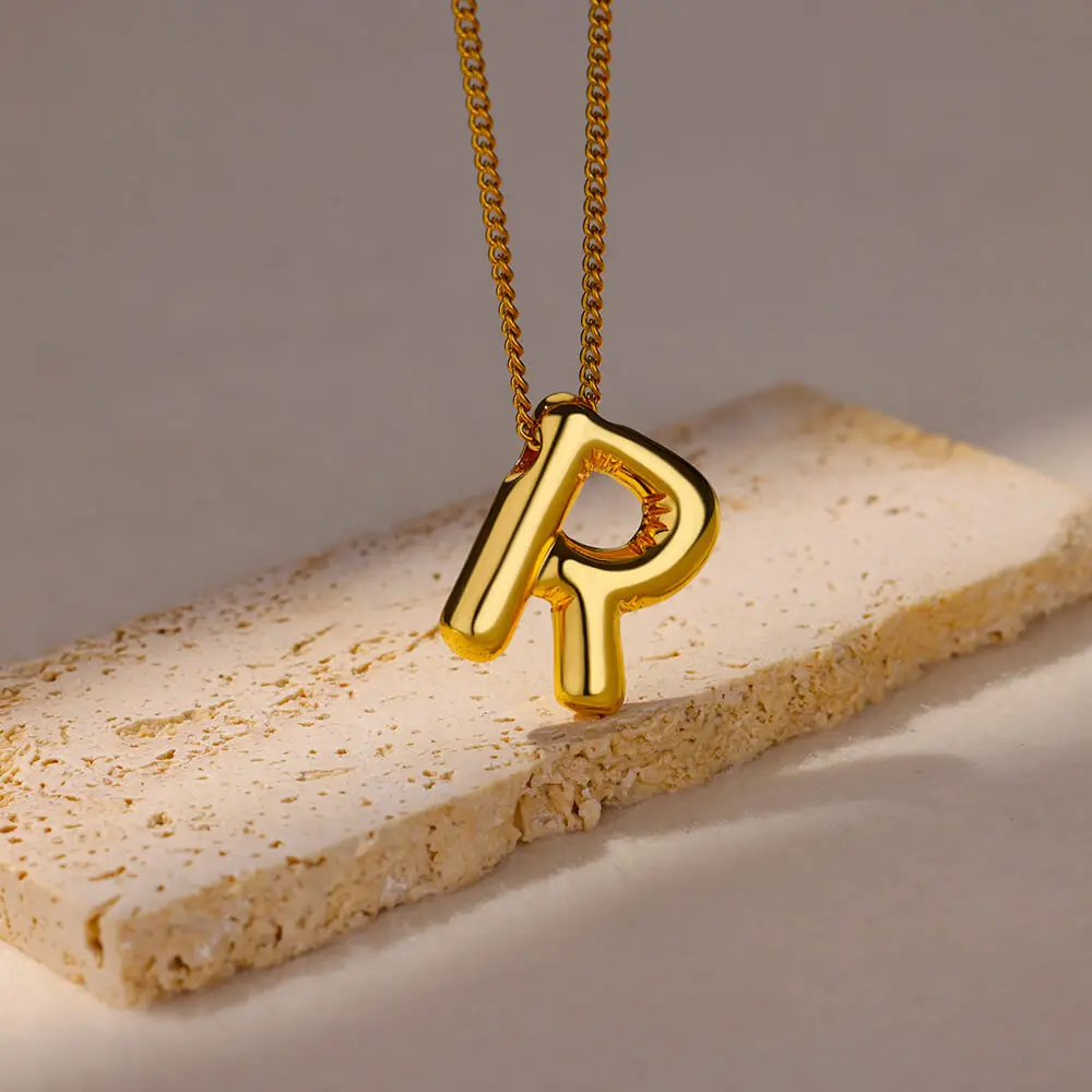 Chunky Initial Letter Pendant Necklaces For Women Gold Color Stainless Steel A to Z Charm Waterproof Jewelry Anniversary Gift