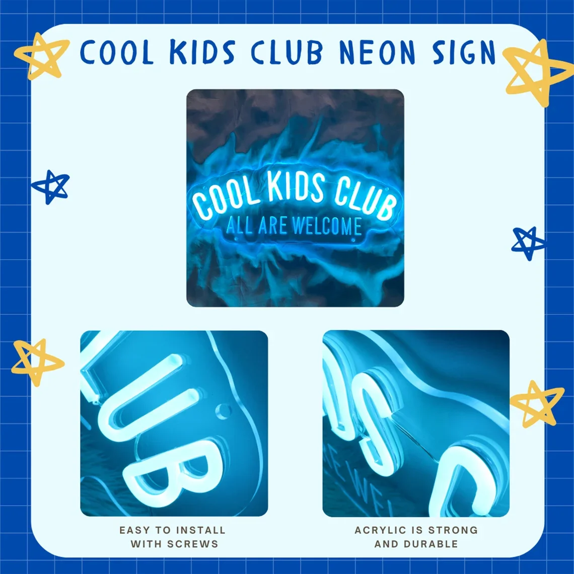 Cool Kids Club All Are Welcome Neon Sign, kids Room Decor, New year Gifts, Boy/Girl Room Decor