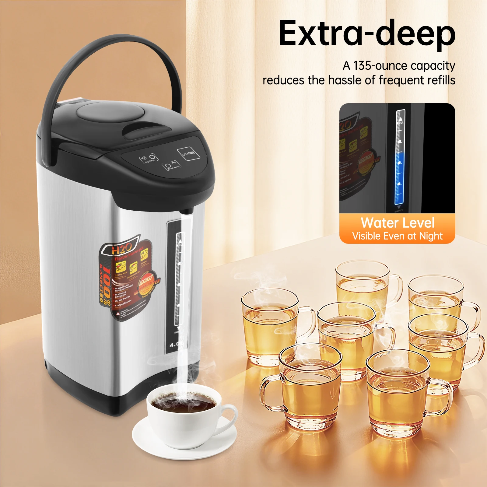 

4L 304 Stainless Steel 750W Water Boiler Electric Kettle Multiple Dispensing Modes 110V