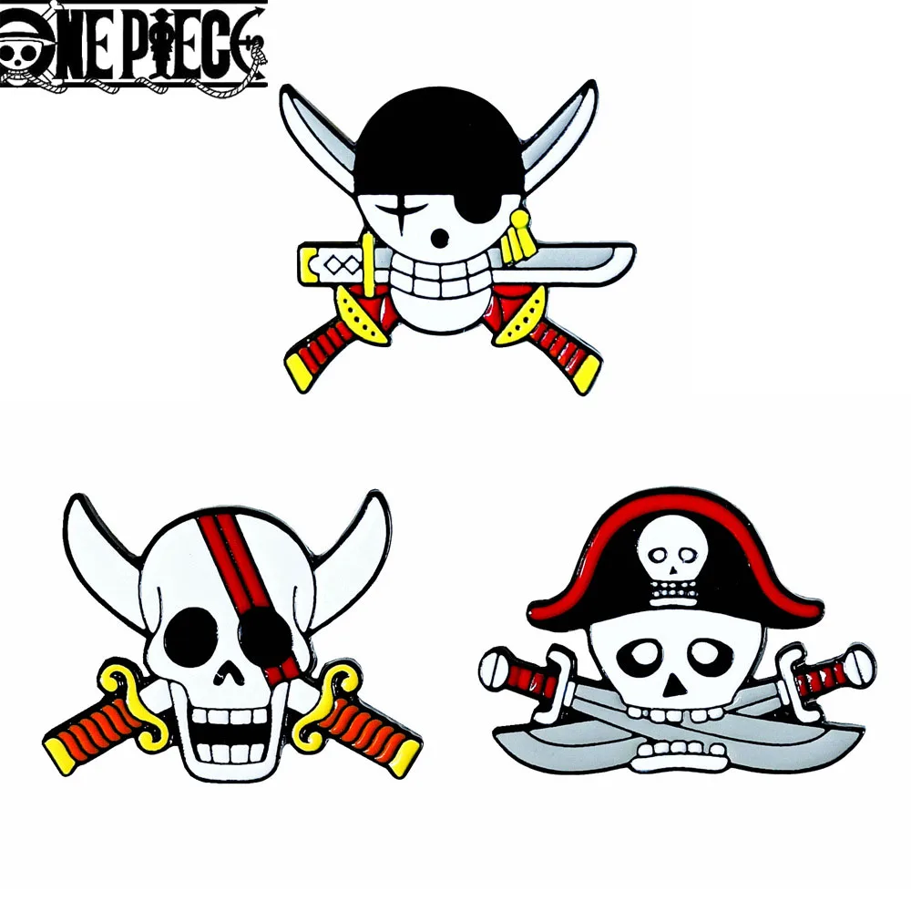 One Piece Luffy Brooch Zoro Nami Skull Head Cartoon Broches Metal Enamel Pins for Backpacks Brooches for Women Halloween Gift