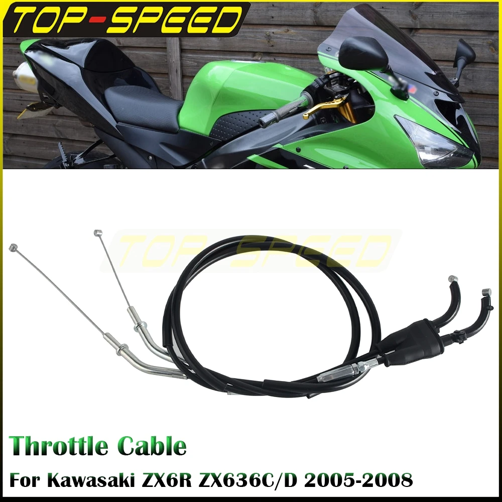 Cable de acelerador para motocicleta Kawasaki ZX6R ZX636C ZX636D ZX 6R 636C 636D 2005-2008 cables de línea de Gas de acelerador trenzado inoxidable