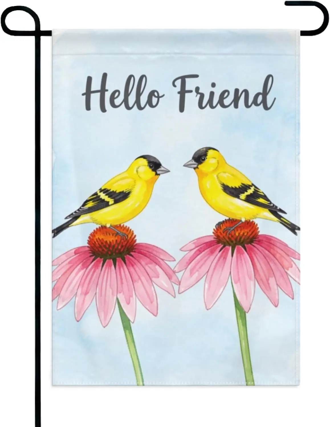 Hello Friend Goldfinch Garden Flag 12x18 Inch Double Sided  Watercolor Bird & Echinacea Flower Outdoor Yard Decoration  AAM