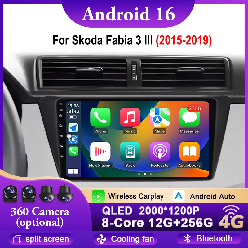 

Android 16 Carplay Auto For Skoda Fabia 3 III 2015-2019 GPS Navigation DSP Car Radio Multimedia Video Player Stereo WIFI BT