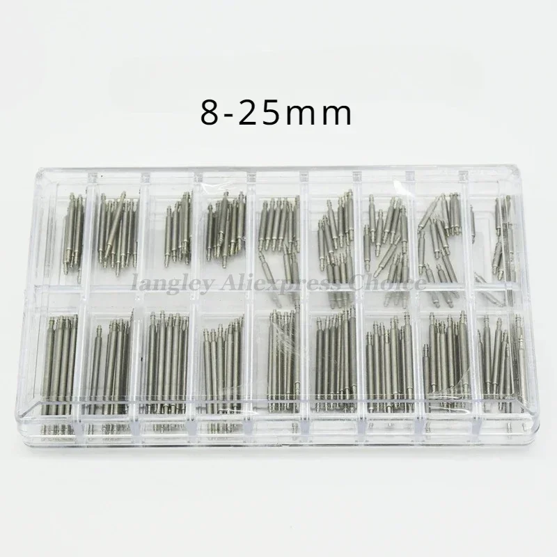 360 peças 8mm-25mm relógio de aço inoxidável barra de mola pinos de pulseira de relógio 1.5mm de diâmetro pulseira de relógio pino de ligação ferramentas de reparo acessórios