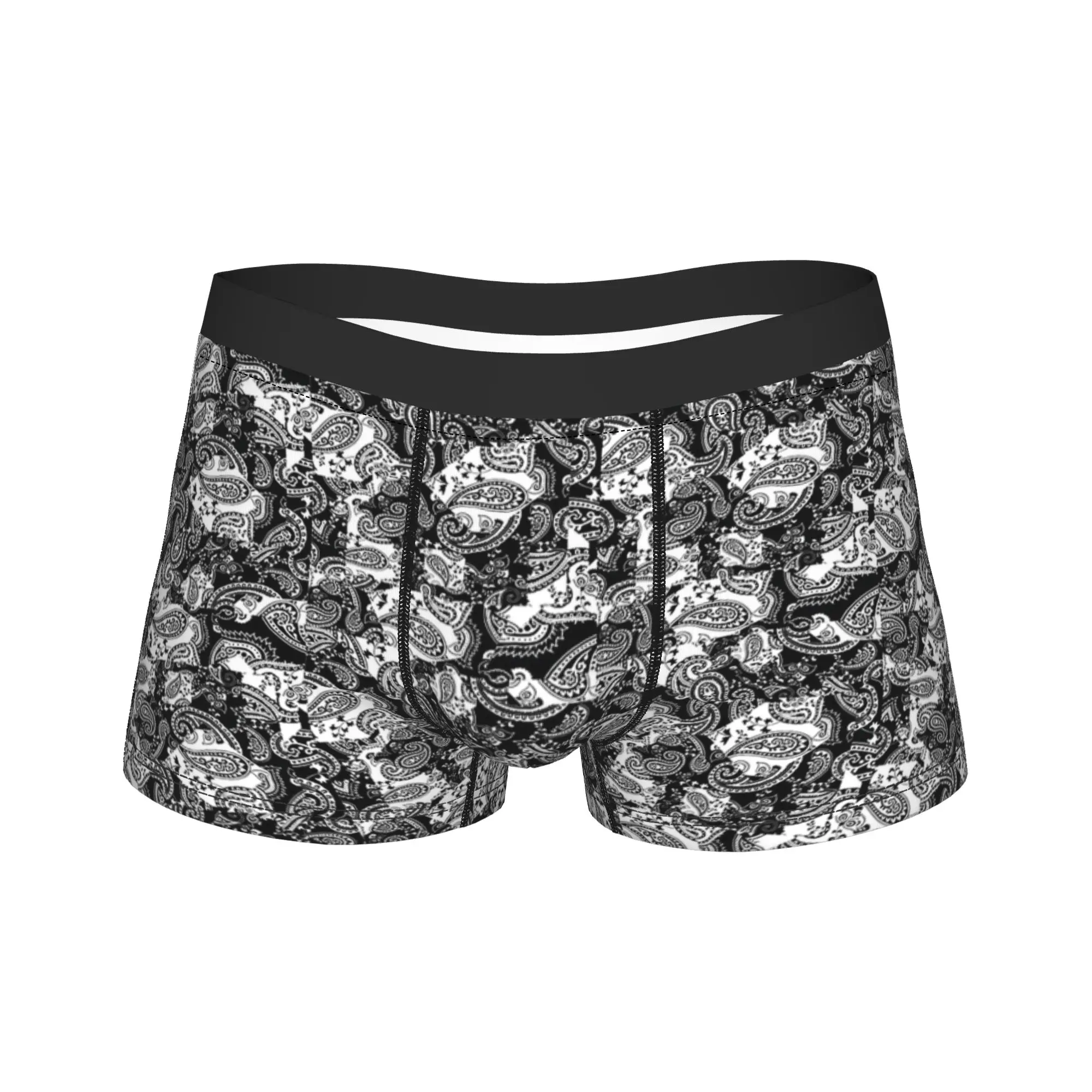 Black and white paisley print Underwear  Men Boxer Brief Breathable Trunk High Quality Custom Large Size Panties