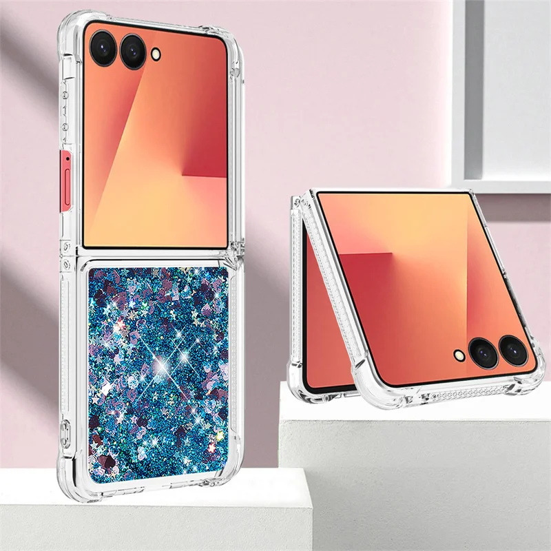 Z Flip7 Love Heart Quicksand Case For Samsung Galaxy Z Flip 7 6 5 4 3 5G Soft Dynamic Liquid Glitter Phone Back Cover ZFlip7