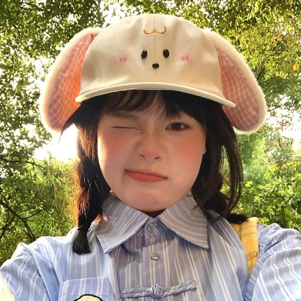 

Versatile Cartoon Dog Ears Plush Puppy Cap Wash Denim Adjustable Big Head Cap Cute Streetwear Hats Women's Wear