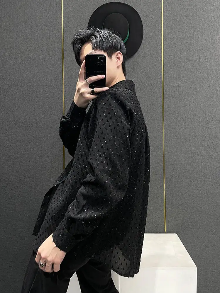 Design Men's Edgy Cool Starry Allover Pattern Loose Fit Long Sleeve Shirt Summer Trendy Nightclub Barber Fashion Stylish