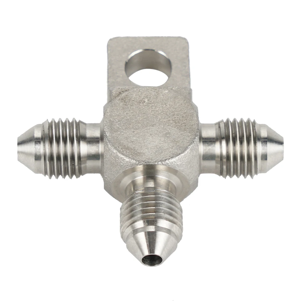 NICECNC 3AN Male Coupler Tee Block Splits Brake Hose Fitting with Locating Lug Mount Tab Male Brake Hose Fittings Tee Adapter