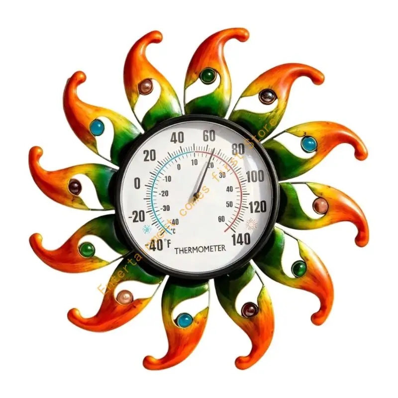 Fence Wall Temperature Reader for Outdoor Use with Degree Guide Hanging Patio Thermometers with Sun Frame for Porch Areas 55KD