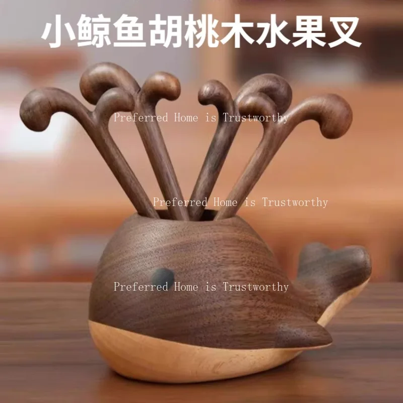 

Cute Walnut Whale Fruit Dessert Cake Salad Tableware Fruit Fork