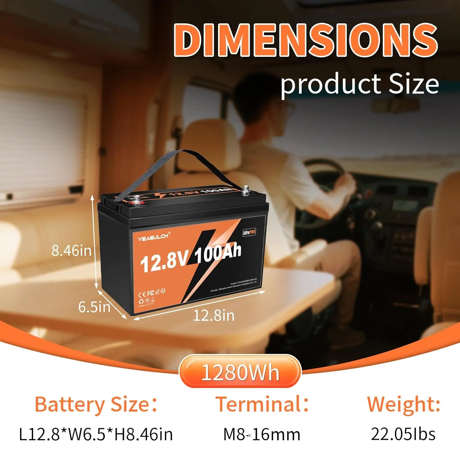 2 Pack 12V 100Ah LiFePO4 Lithium Battery BIC Group 31 100A BMS | 1.28kWh 15000+ Deep Cycle Rechargeable Lithium Iron, Custom