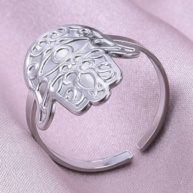 Vintage Fatima Hand Charm Rings For Women Men Accessories Open Adjustable Ring Stainless Steel Jewelry Finger Supplies Birthday