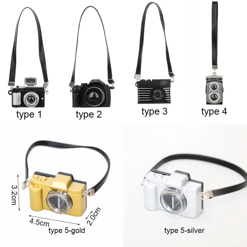 Regalo Fotocamera per bambole multicolore in plastica con cintura Otturatore per fotocamera per casa delle bambole e flash Mini fotocamera digitale per casa delle bambole Bambola da 17 cm