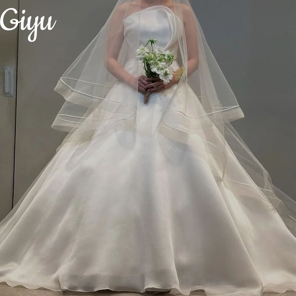 

Giyu New Elegant Strapless Wedding Dresses Pleat Organza Sleeveless Floor Length Bridal Gowns Korea Photoshoot Customized 2025
