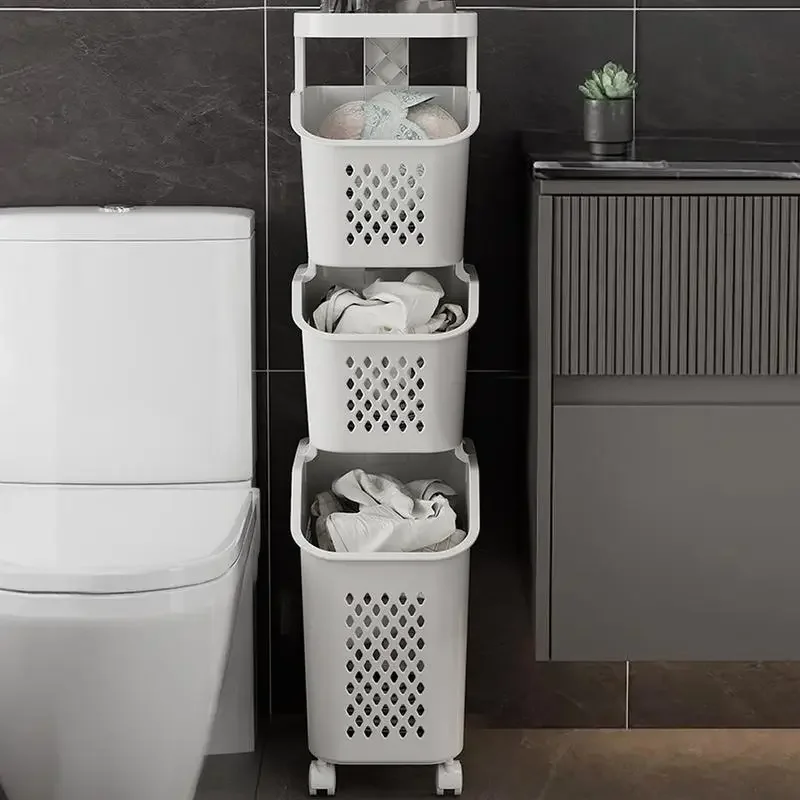 Bathroom Dirty Clothes Basket Cart Multi Functional Storage With Wheels Laundry Hamper Household Toilet Rolling Laundry Basket