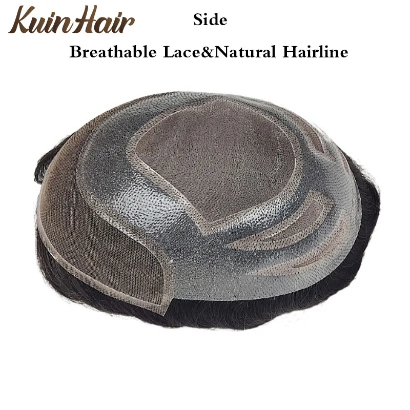 VERSALITE Men Toupee Swiss Lace&PU Breathable 100% Indian Remy Human Hair Natural Hairline Hairpiece Men\'s Capillary Prosthesis