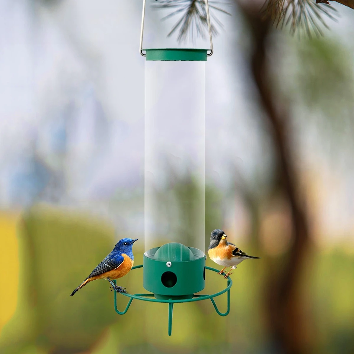 Metal iron green bird feeder, rotatable outdoor garden without core, suitable for feeding all kinds of birds
