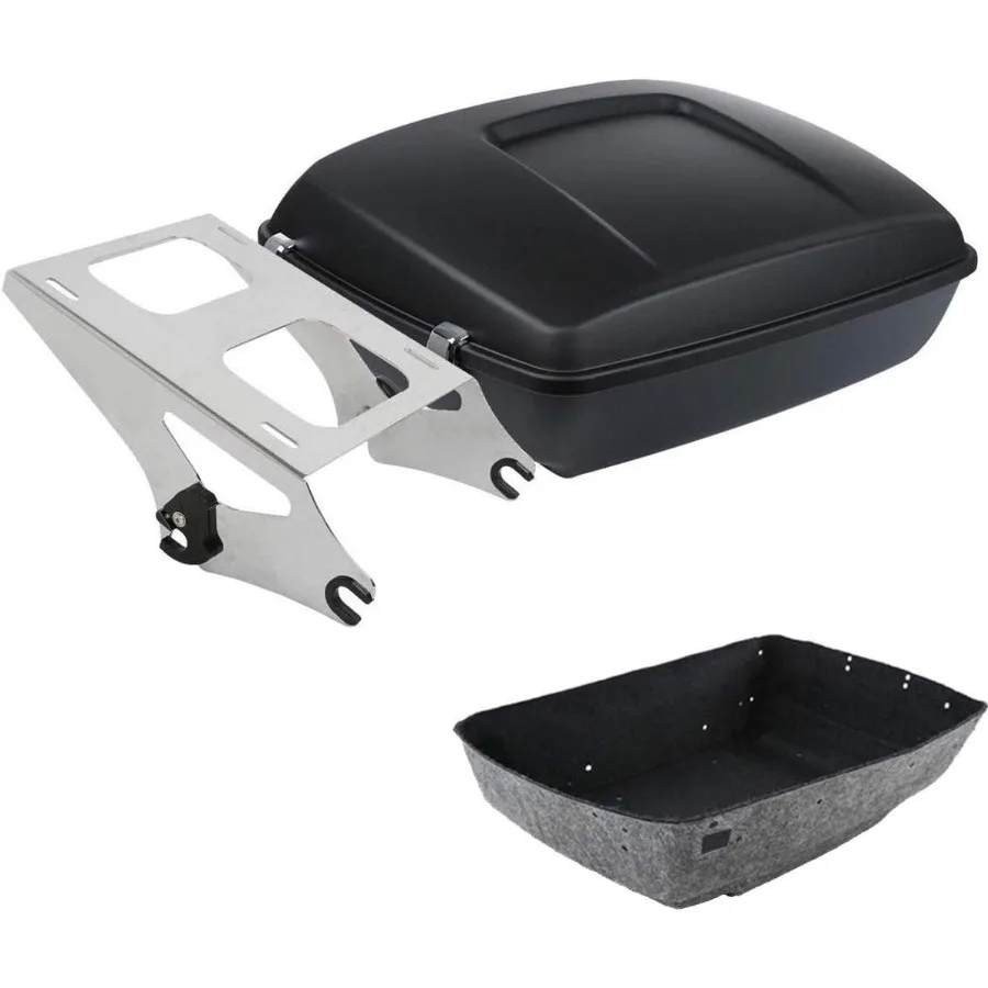 صندوق صندوق الدراجة النارية المفروم باللون الأسود غير اللامع 2 رف تركيب لدراجة Harley 20142025 Touring CVO Road King Road Glide Street Glide E #1