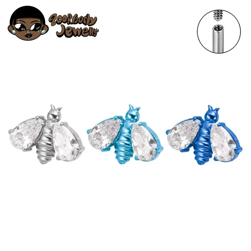 ASTM F136 Titanium Bee Labret Piercing 16G 18G Internal Thread Lobe Flat Tragus Cartilage Piercing Nose Body Piercing Jewelry