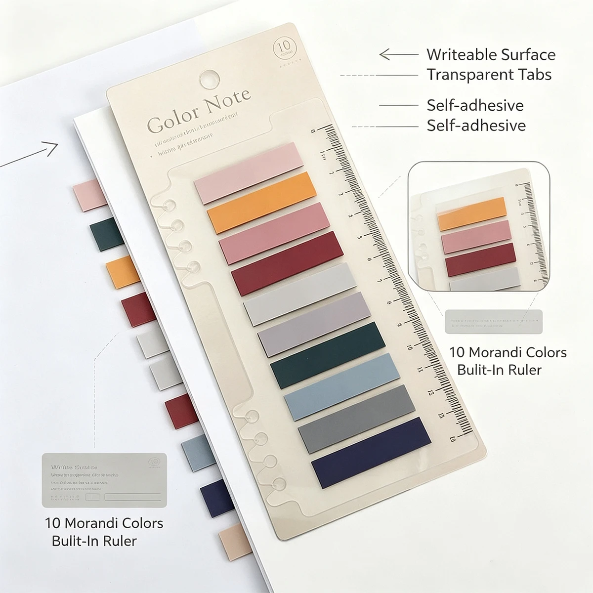 Transparent Index Tabs, 10 Colors Writeable Sticky Notes Tabs, Clear Page Markers for Notebook Book File Document Classification