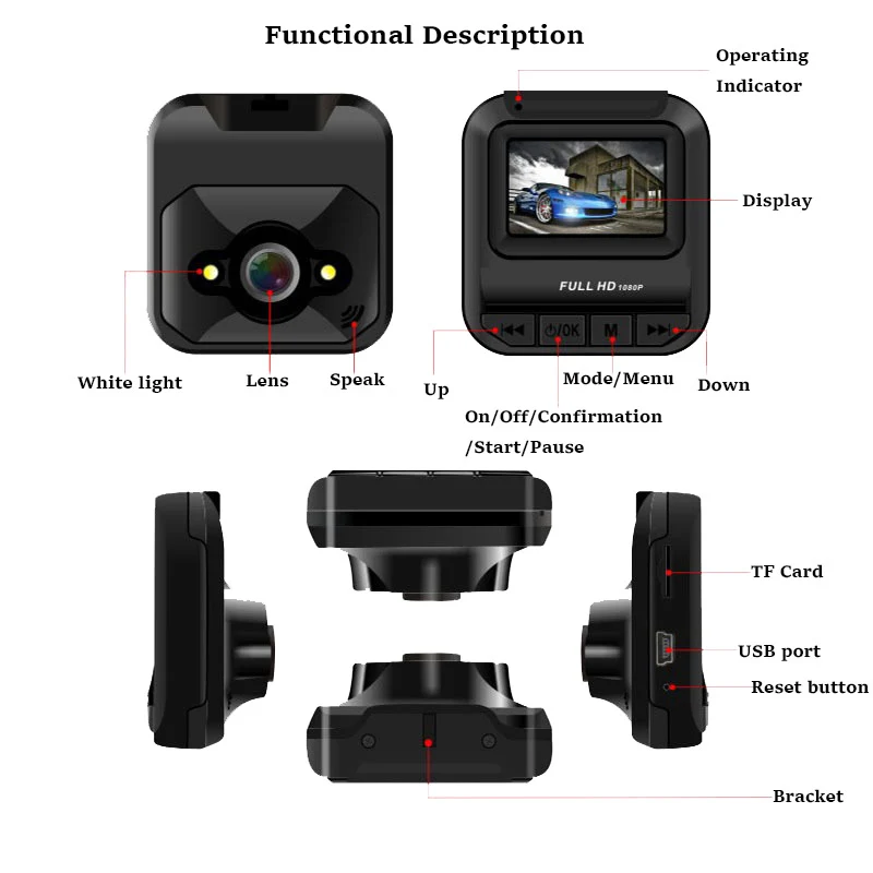 Vcarlinkplay HD driving recorder H8 Car Parking Surveillance Video Recorder Infrared Night Vision Car Q1