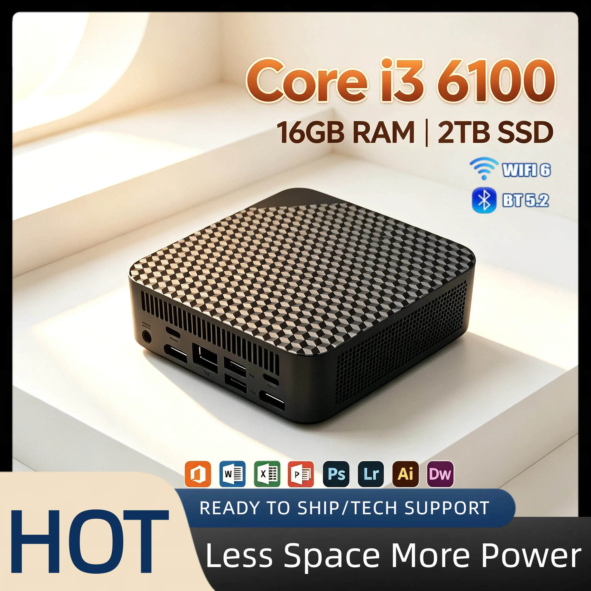 Intel Core i3 6100 Ultra Portable Mini PC 16GB DDR4 M.2 NVMe SSD Triple 4K Monitor WiFi6 Silent Cooling Office Pro Max