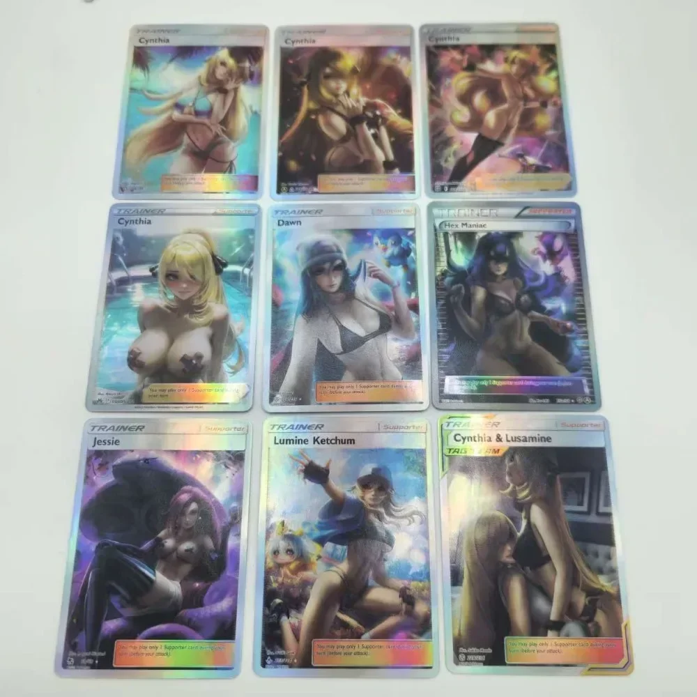 DIY Pokémon PTCG Trainer English Cynthia Jessie Refractive Flashcard Anime Peripheral Game Collection Card Holiday Gift