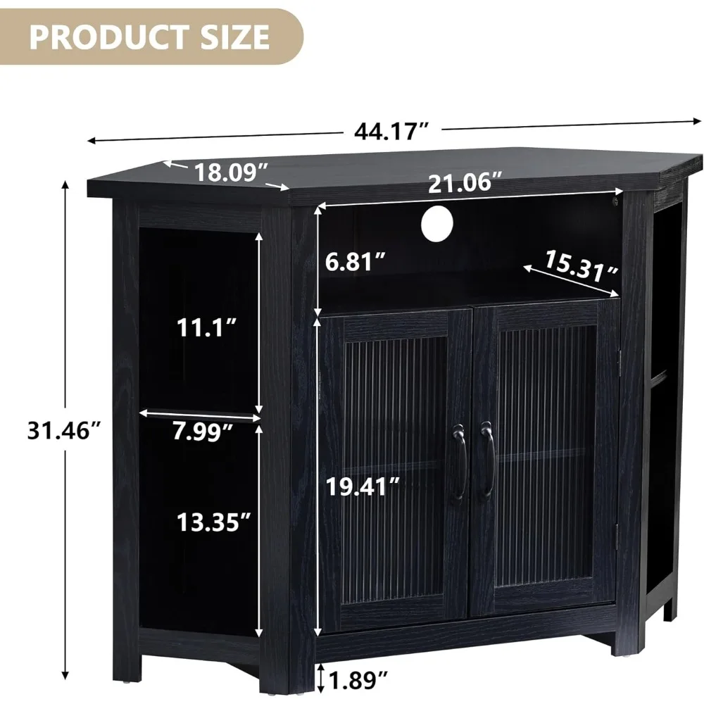 48-дюймовая угловая подставка для телевизора: развлекательный центр для хранения носителей с полками и дверцами, консольный шведский шкаф