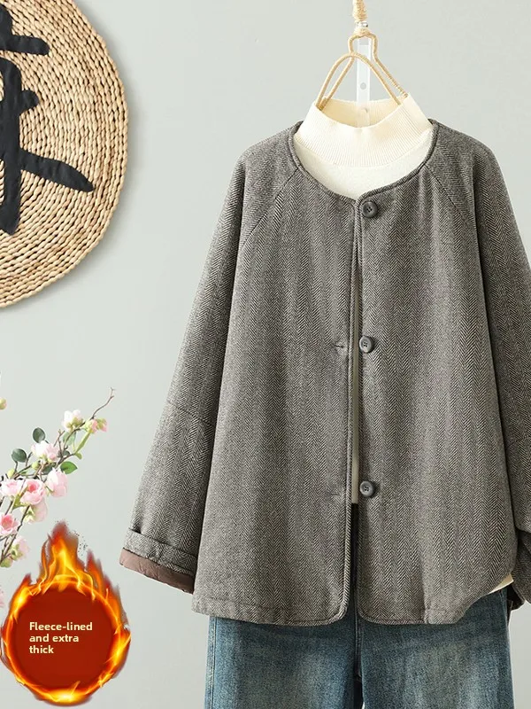 

Хлопковая куртка в стиле ретро, круглая, свободная, повседневная, ort Sle, женский топ, модный, зимний, Thiened Long Sve irt