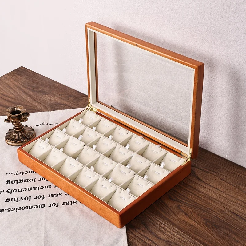 

Jiyun Wood Jewelry Box with Lid Display Storage Ring Nelace Bracelet Earring Organizer Faion Accories