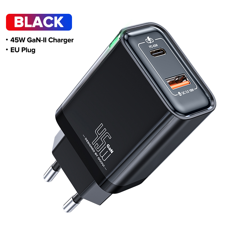  QOOVI 45W GaN Charger USB Type C Fast Charging Quick Charge 4.0 Adapter USB-C PD Charger For Samsung Xiaomi Macbook iPhone ipad 