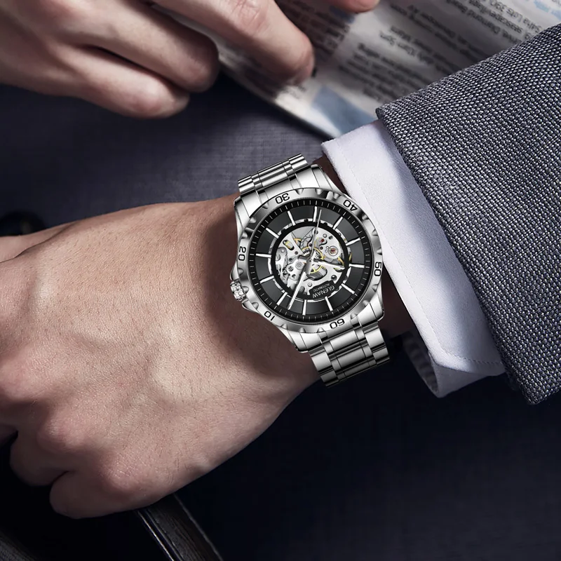 GLENAW-Relógio Automático Mecânico Impermeável Masculino, Relógios de Moda de Luxo para Homens