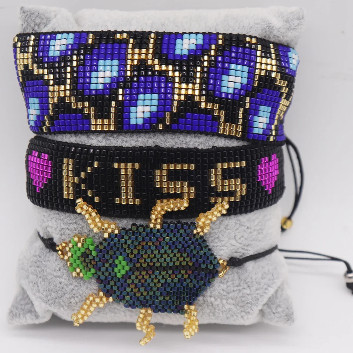 Beaded bracelet Leopard print Beetle Hand knitting Design Heart Bohemia  letters KISS Adjustable Tide  Rice bead bracelet set