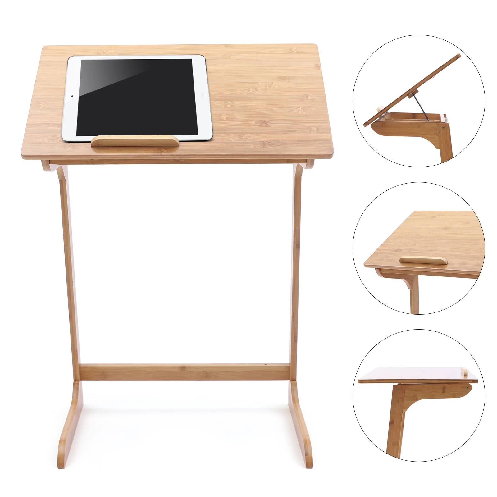 Laptop Desk Bamboo Adjustable Sofa Side Portable Couch End Table With Height Adjustment