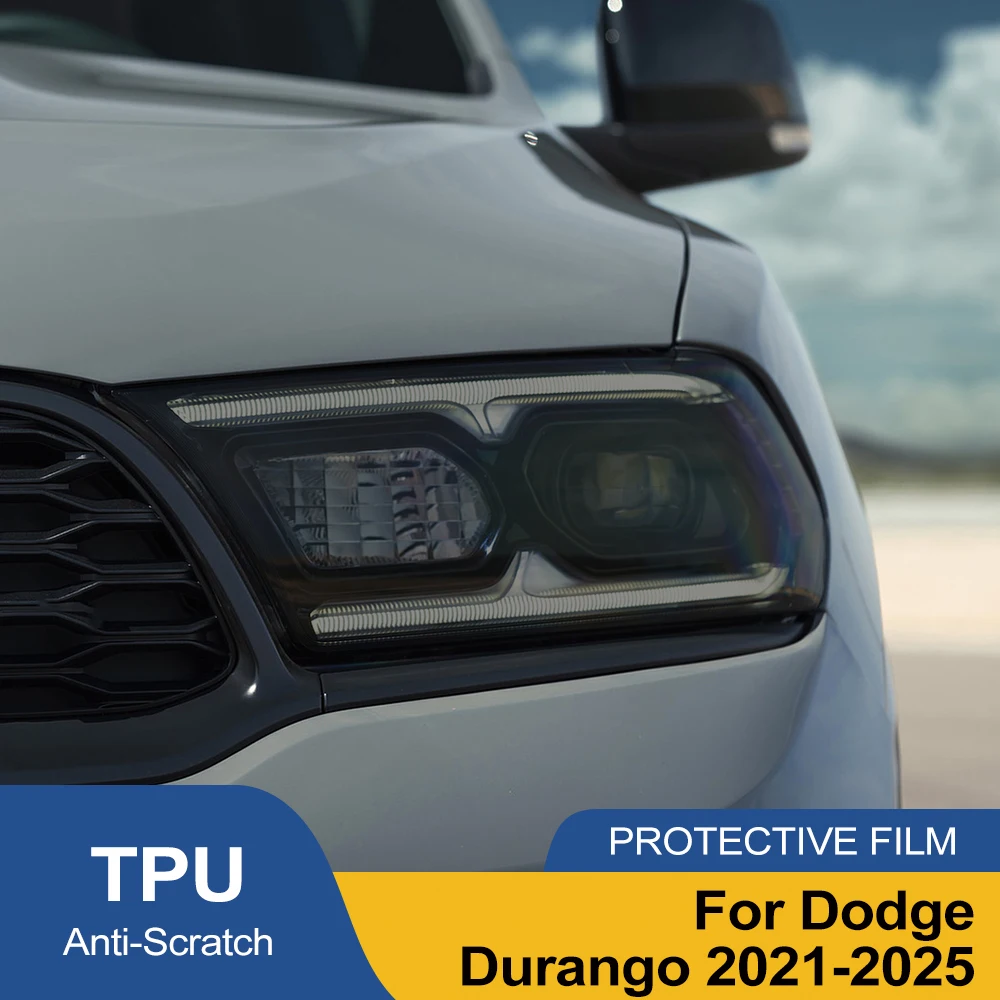 Smoke Black High-Gloss Car Headlight Protective Film For Dodge Durango 2021-2025 Pre Cut TPU PPF Anti-Scratch Vinyl Wrap Film
