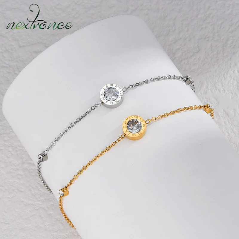 Nextvance Classic Roman Number Cubic Zircon Beautiful Bracelet Stainless Steel Never Fade For Women Men Jewelry Gifts Wholesale