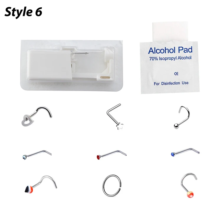 Nasenpiercer-Werkzeug, Körperschmuck, steriles Einweg-Nasenpiercing-Pistolen-Piercing-Set mit CZ-Nieten, Nasenring-Ohrstecker aus chirurgischem Stahl, 20 g – Detail 7