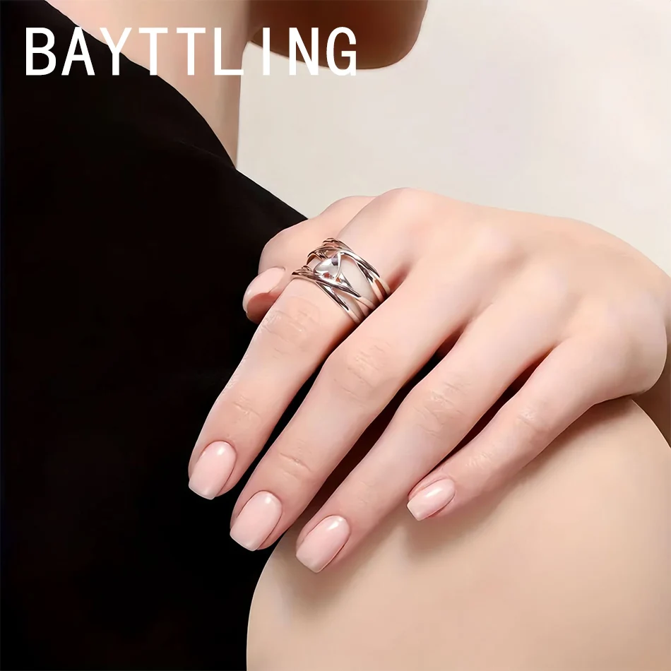 1PC 925 Silver 6-11# Hollow Multi-layer Heart Ring For Fashion Women Charm Wedding Party Gift Jewelry Couple Accessories